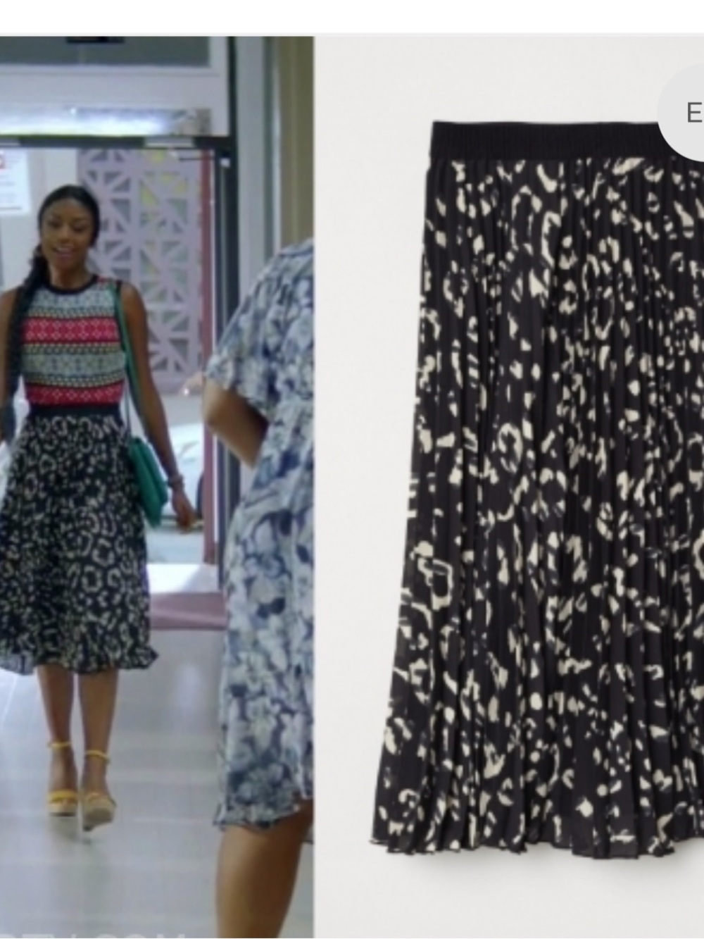 H&M Black and Cream Pleated Midi Skirt size US 6 - Picture 8 of 14